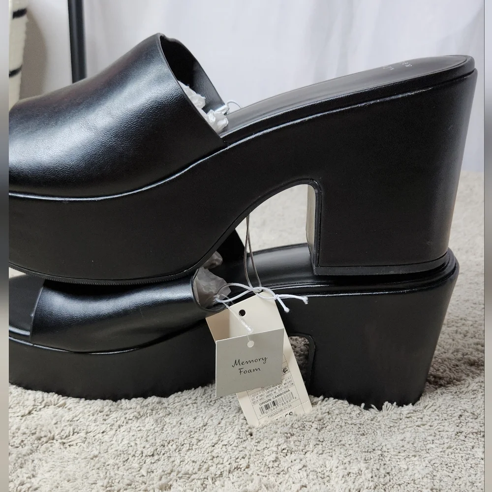 Women's Ricky Platform Heels with Memory Foam Insole - A New Day Black 12